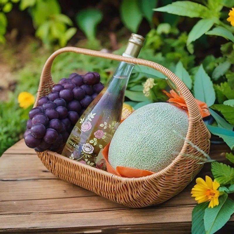 彷藤船式手工提篮礼品编织手提水果篮藤编法式篮子花篮野餐收纳,淘宝优惠券,粉丝福利购,淘宝优惠卷