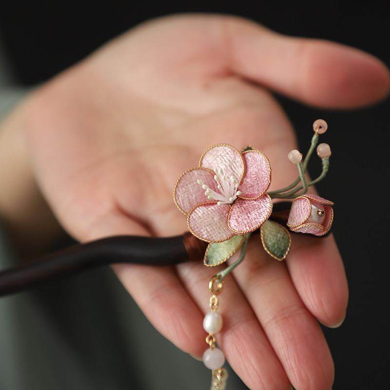 粉色桃花古风汉服发簪精致花朵发饰新中式掐丝簪子头饰日常配饰女,淘宝优惠券,粉丝福利购,淘宝优惠卷