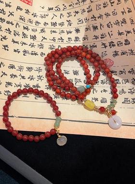 新中式多层平安扣南红玛瑙手錬女民族风覆古国潮手串夏季显白手饰