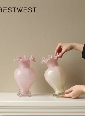 艺术花瓶玻璃轻奢高级感水培器皿中古摆件客厅插花复古绝美设计感
