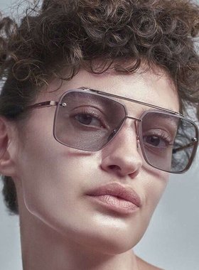 方框太阳镜男士时尚金属无框切边墨镜女士潮素颜眼镜MACH SIX1261