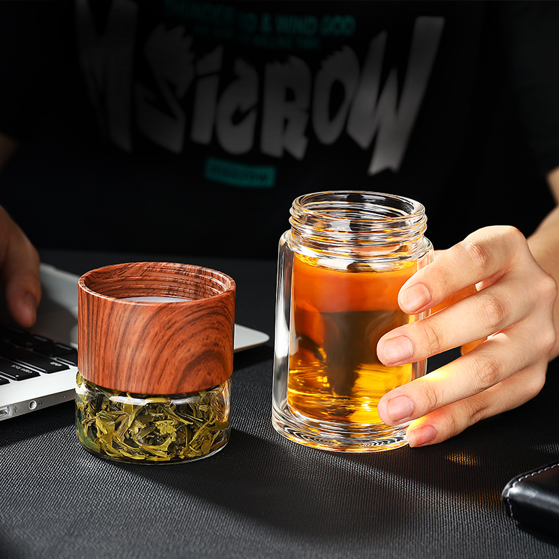 茶杯加厚双层玻璃杯大容量茶水分离泡茶杯便携随手杯过滤网水杯子 - 图0