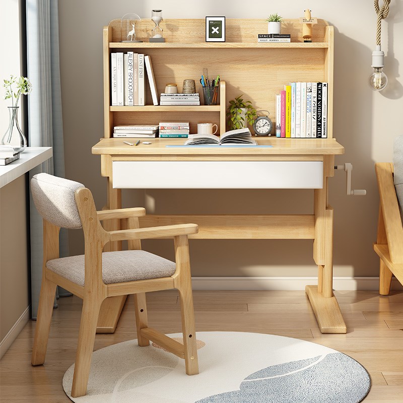 70/90cm multifunctional children's study table and chair all solid wood desk bookshelf integrated small apartment student writing desk