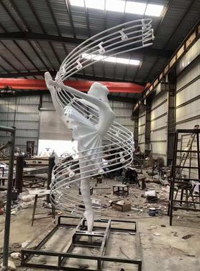 不锈钢芭蕾女孩雕塑抽象人物镜面跳舞人定制小精灵仙子水景小品