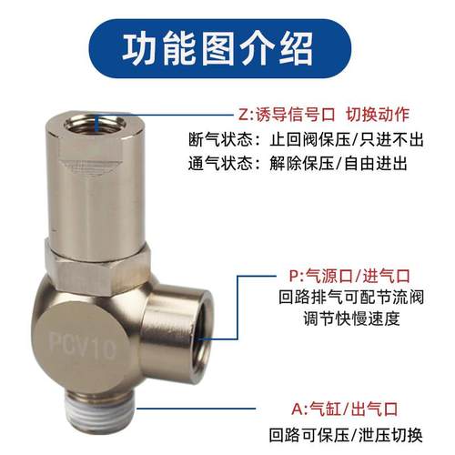 气动诱导止回阀PCV06 08 10 15气缸保压阀 安全阀 气控单向阀PC06 - 图0