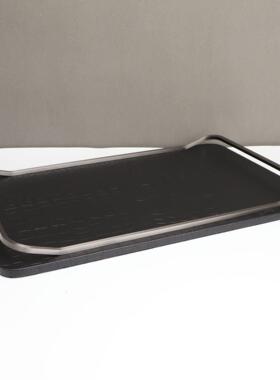 新中式黑色托盘摆件样板房售楼部卧室书房客厅桌面玄关软装饰品