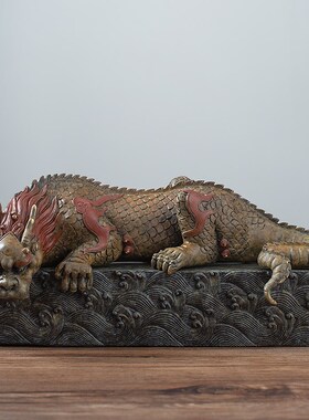 铜麒麟摆件镇水兽吸水兽龙王蚣蝮客厅玄关办公室装饰乔迁新居礼物