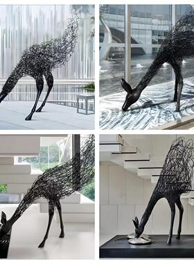 酒店大堂艺术鹿摆件足浴店高档别墅会所装饰品铁艺镂空鹿动物雕塑