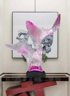 现代轻奢酒店透明树脂摆饰展翅高飞客厅抽象创意软装饰艺术品雕塑