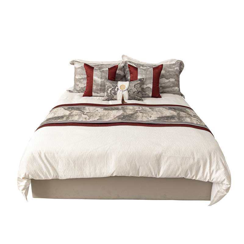 中式样板间床旗抱枕组合结婚红色靠枕床品套件沙发靠垫酒店床尾巾,淘宝优惠券,粉丝福利购,淘宝优惠卷