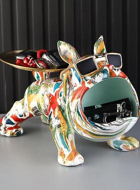 轻奢法斗犬玄关钥匙收纳摆件客厅桌面摆设乔迁送礼高档家居装饰品