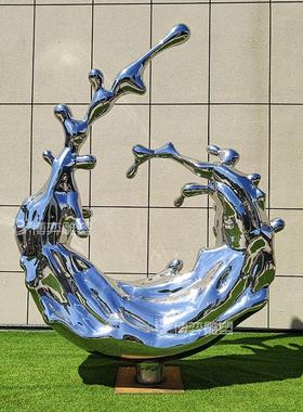 大型不锈钢水浪花雕塑定制创意水滴波纹庭院装饰水景镜面美陈摆件