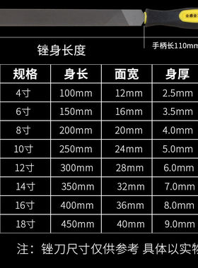 扁锉平板锉刀钢锉打磨金属铁铜铝不锈钢大板锉挫刀钳工平锉木工搓