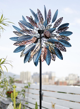 太阳能铁艺风车别墅花园露台庭院阳台装饰摆件户外旋转景观布置