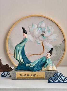 只此青绿文创古风仕女摆件新中式家居客厅电视柜装饰品乔迁礼物