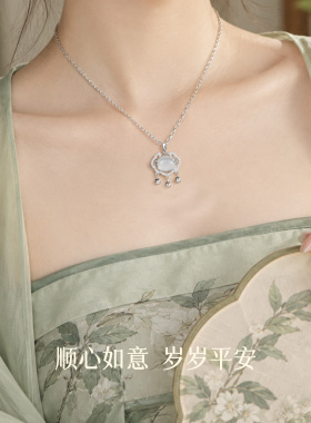 纯银平安锁项链送女友老婆礼物