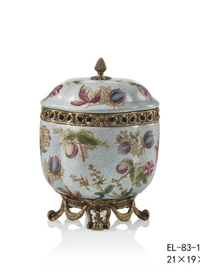 茱莉安法式奢华陶瓷镶铜纸巾盒别墅客厅茶几欧式复古装饰花器摆件