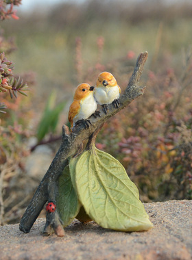 创意小鸟摆件可爱仿真动物树脂树叶花园盆景装饰送男生礼物圣诞节