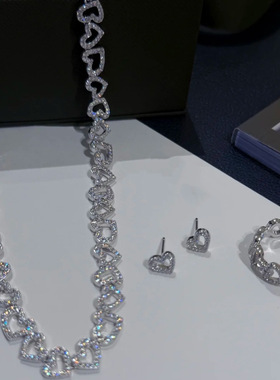 杨紫同款轻奢心形项链耳钉手链