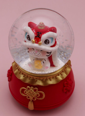 2022年虎年水晶球音p乐摆件新年小老虎礼物桌面装饰品音乐盒树脂