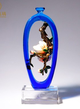 琉璃艺术品玉兰花花瓶摆件家居饰品珐琅彩客O厅酒柜高档轻奢工艺