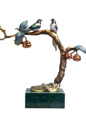 全铜喜鹊摆e件中式喜上眉梢电视柜酒柜客厅玄关装饰品乔迁新居礼