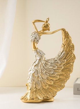 【精选】欧式孔雀舞女树脂摆件创意家居玄关生日结婚舞蹈房礼品