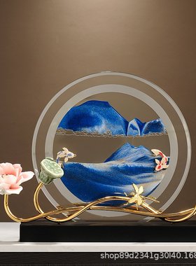 荷塘夜色流沙画摆件高档新中式禅意客厅酒柜电视柜博古架装饰摆设