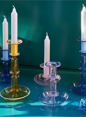 彩色硼硅玻璃烛台欧式贴丝轻奢浪漫烛光晚餐创意烛台摆件玻璃烛台