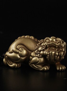 纯黄铜招财貔貅挂件雌雄一对手把件情侣车饰文房送礼转运公母摆件