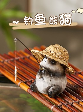 生态古法鱼缸边草缸乌龟缸草帽猫咪钓鱼装饰摆件假山流水鱼池造景