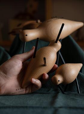 滨鸟木质摆件书柜书房新中式展示柜橱窗饰品家居工艺品北欧水鸟