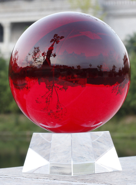 红色水晶球办公室前台隔断玄关屏风摆放工艺品家居客厅卧室摆件