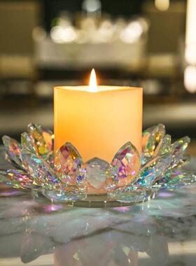 水晶玻璃炫彩莲花摆件首饰盘托盘梳妆台装饰品玄关收纳盘女生礼物