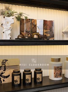 新中式样板间软装饰品茶具套组展厅装饰马口铁茶叶罐客厅茶室摆件
