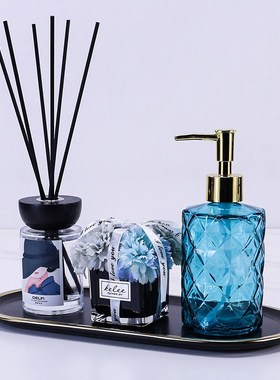 香薰托盘摆件样板间洗手池装饰样板房卫生间软饰品洗手台花艺套装