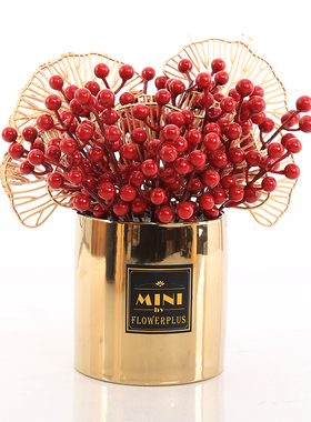 红果仿真花盆栽干花陶瓷花瓶餐桌花艺办公室摆件茶几书房结婚摆设