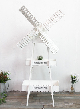 风车花架实木摆件法式复古风七夕商场橱窗美陈装饰品森系婚礼布置