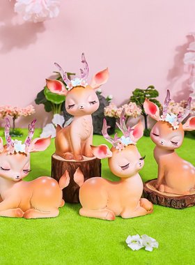 花韵小鹿可爱树脂鹿摆件平安鹿创意家居摆件树脂工艺品汽车摆件鹿