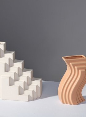 北欧风格陶瓷花瓶摆件 现代几何建筑造型酒店样板间创意软装饰品