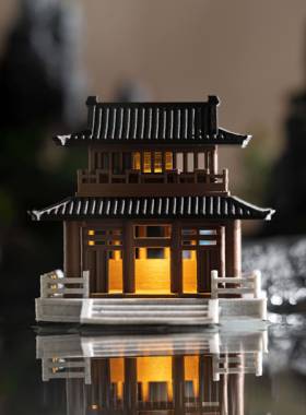 微景观中式景观造景假山凉亭模型双层阁楼水陆鱼缸盆景古建筑摆件