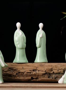 禅意青瓷无相小生茶席配件陶瓷多肉盆景鱼缸造景家居中式迷你摆件