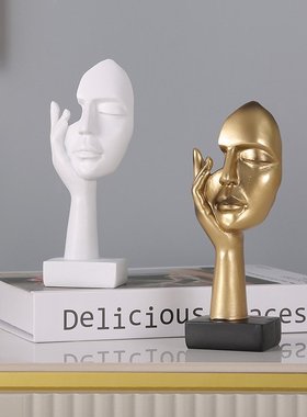新款面具人物摆件沉默是金树脂工艺品家居客厅玄关酒柜橱窗装饰品