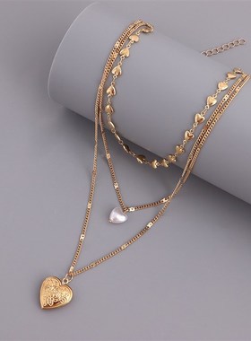Sky星辰家新世纪风格老心开顶项链多层女士复古三层项链