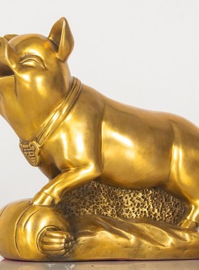 纯黄铜猪摆件十二生肖猪s全铜金猪家居装饰品办公室大小号补角摆