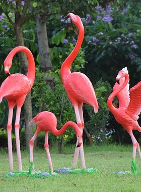 别墅花园庭院装饰品户外园林景观假山水池雕塑仿真动物火烈鸟摆件