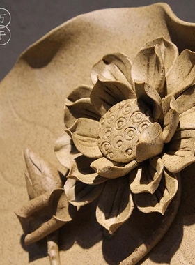 手工陶瓷莲花装饰盘禅意摆件新中式客厅酒柜电视柜博古Z架家居礼