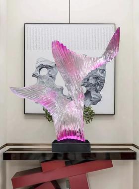 现代轻奢酒店透明树脂摆饰展翅高飞客厅抽象创意软装饰艺术品雕塑