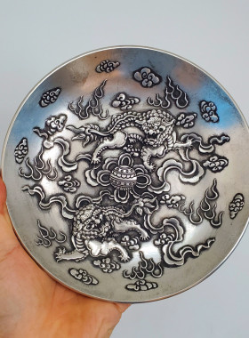 雄狮摆件白铜镀银饰品 家居 玄关 书桌装饰品 X博古架工艺品