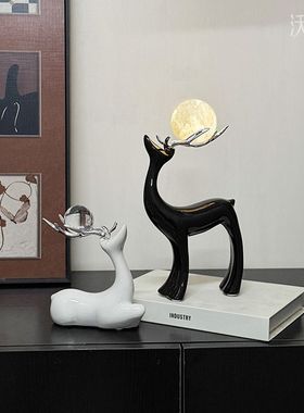 创意水晶球陶瓷鹿摆件轻奢客厅电视柜酒柜家居装饰品高档艺术摆设